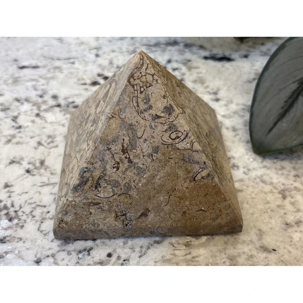 Pier One Fossil Stone Paperweight Pyramid Chakra Feng Shui Architectural Office
